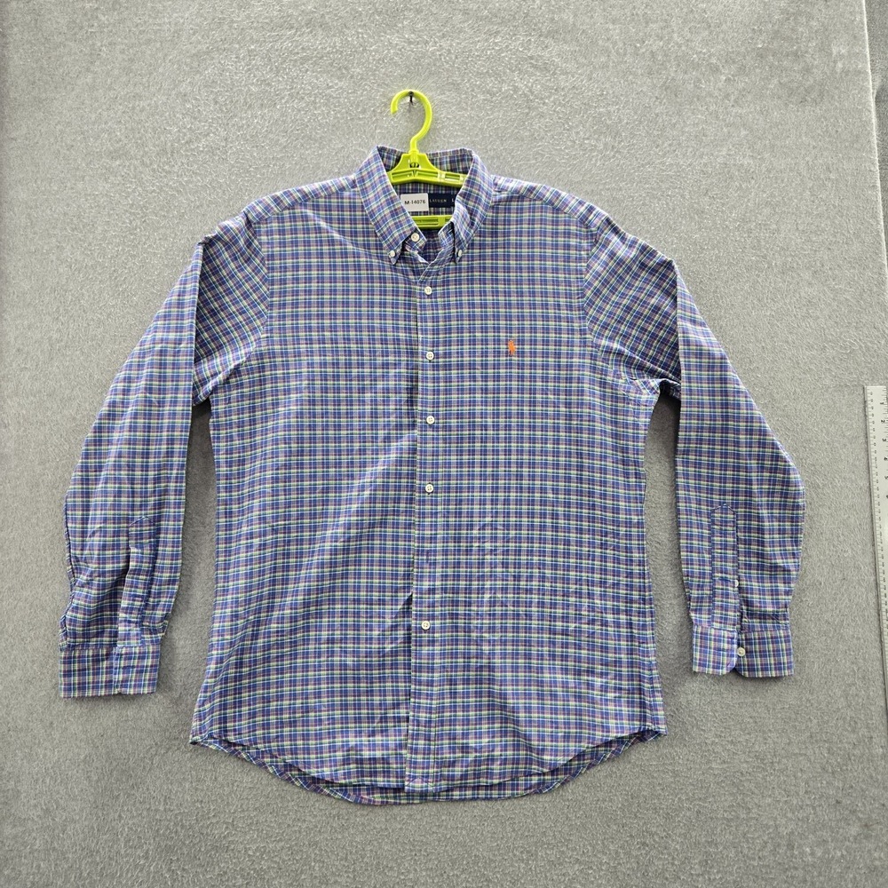 Ralph Lauren Men Button Up Shirt L Blue Madras Pony Embroidery Plaid